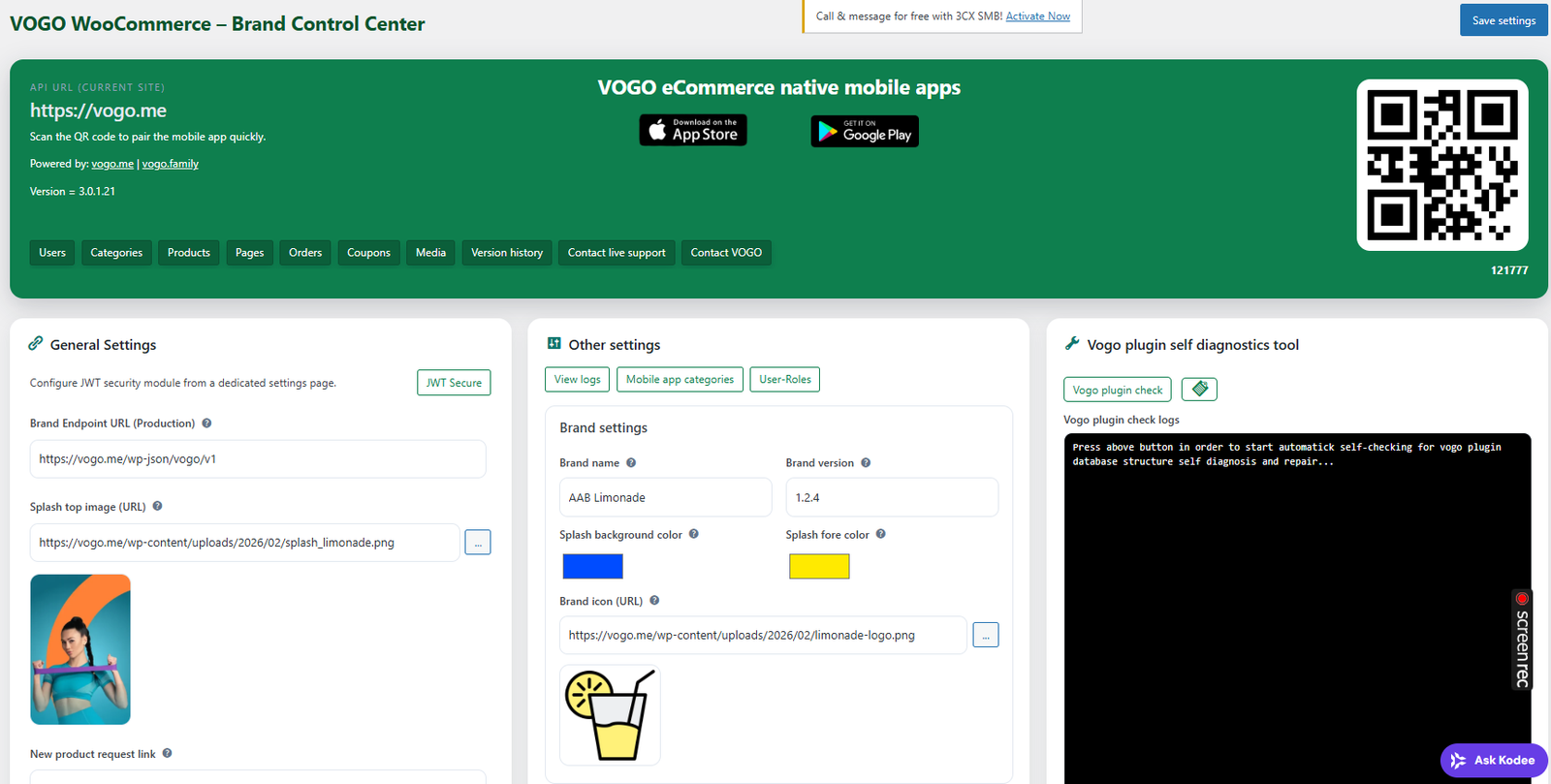 VOGO plugin admin dashboard